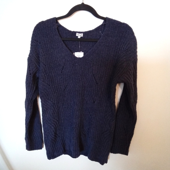 Chenille Pointelle Knit V-Neckline Sweater - Picture 1 of 8